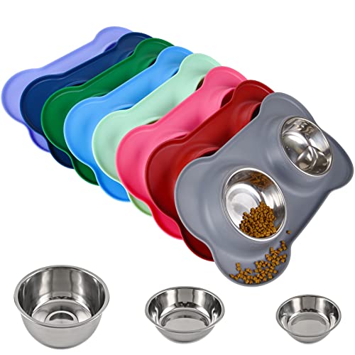 Dog Bowls 2 Stainless Steel Bowl for Pet Water and Food Feeder with Non Spill Skid Resistant Silicone Mat for Pets Puppy Small Medium Cats Dogs - color: Gray, size: 6½ oz ea