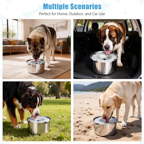 SCHITEC No Spill Dog Water Bowl for Large Dogs, 5.6L / 1.5 Gallon Stainless Steel Splash-Proof Slow Drinking Pet Dish with Floating Disk & Non-Slip Base, Mess-Free Design for Home or Travel-Light Gray - color: Light Gray