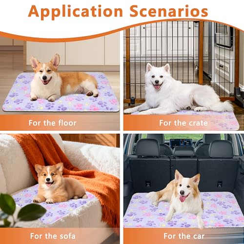 Cat & Small Dog Bed Mat, Soft Pet Kennel Pad with Cute Pattern, Multi-Size Durable & Machine Washable, Pet Pad for Cats, Puppies & Toy Breed Dogs (Purple Paw, Medium) - color: Purple Paw, size: 22.8''L×15.4''W×1.4''Th