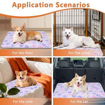 Dog Bed Mat,Soft Dog Kennel Pad with Cute Pattern,Multi-Size Durable & Machine Washable,Pet Pad for Dogs & Cats (Purple Paw, XX-Large) - color: Purple Paw, size: 39.4''L×27.6''W×1.4''Th