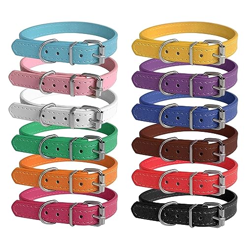 Puppy Collars for Litter - 12 Color Adjustable ID Collar Identification Leather Small Dog Collars for Puppy Medium Large Breed Dogs (M(Neck:11.5"~14.5")) - size: M(Neck:11.8"~14.8")
