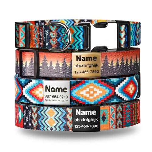 Personalized Dog Collar with Name Plate No Noise - Soft Nylon Custom Dog Collars with Slide Engraved Pet ID Tag - Heavy Duty Adjustable Buckle Dog Collar for Extra Large Dogs Male Female - size: X-Large