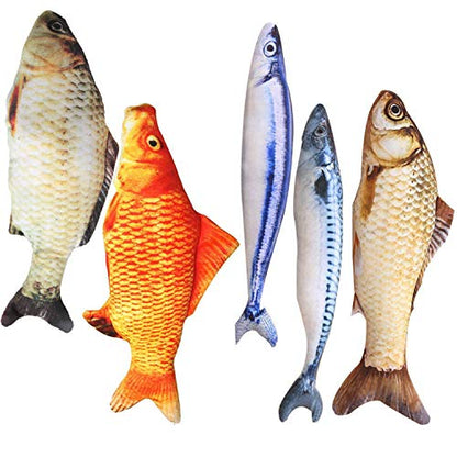 Catnip Toys 5 Pack - Simulation Fish Shape Realistic Fluffy Catnip Doll Interactive Pets Pillow Chew Bite Supplies for Cat Kitten Kitty