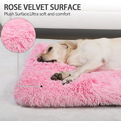 Vonabem XL Dog Bed Large Crate Pad, Washable Pink Pet Beds, Deluxe Plush Soft Crate Bed 42 inch, Dog Mats for Sleeping, Anti-Slip Kennel Pad 41 * 27 inch - color: Pink, size: 41.0"L x 27.0"W x 2.0"Th