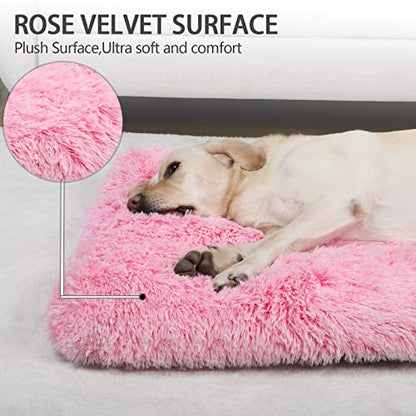 Vonabem XL Dog Bed Large Crate Pad, Washable Pink Pet Beds, Deluxe Plush Soft Crate Bed 42 inch, Dog Mats for Sleeping, Anti-Slip Kennel Pad 41 * 27 inch - color: Pink, size: 41.0"L x 27.0"W x 2.0"Th