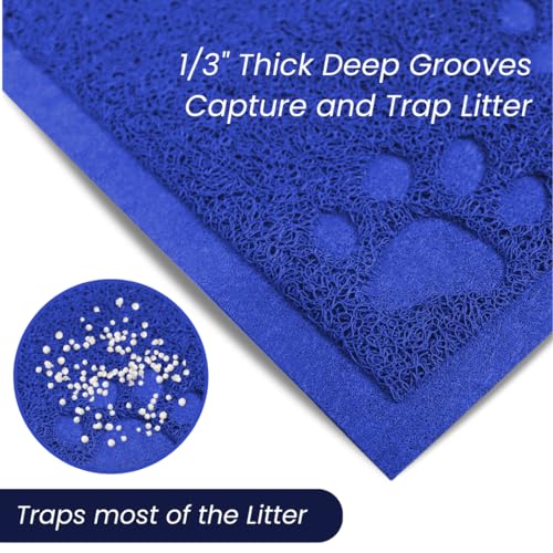 Andalus Small Cat Litter Mat, Pack of 2 - Waterproof, Non-Slip & Easy to Clean Cat Litter Box Mat for Extra Efficient Pet Litter-Trapping, Blue (15.75” X 11.75”) - color: Blue
