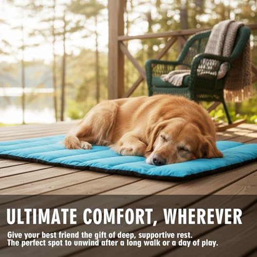 Outdoor Dog Bed Waterproof, Travel Dog Bed Large Size with Carry Bag, Machine Washable, Camping, Durable, Foldable Outdoor Dogs Mat for Small, Medium and Large Dogs