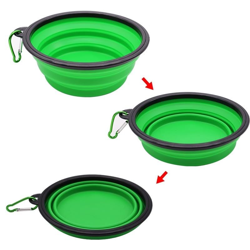 Collapsible Dog Bowls with Bottle Carrier, 1 Pack Travel Dog Water Bowl Upgraded Carabiner, One-Piece Molded Rim No Fall Off or Crack, Foldable Silicone Portable for Pets Walking Hiking 12oz,(Green) - color: Green
