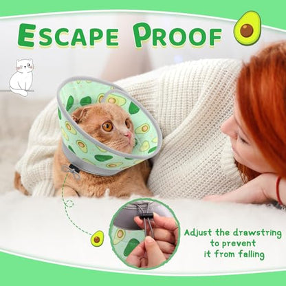 Cat Cone Collar Soft to Stop Licking, Adjustable, Foldable Lightweight Kitten Cones After Surgery Recovery for Cats & Kittens, Cat Cone Alternative, Easy Eating (Avocado Green, S) - color: Avocado Green, size: S