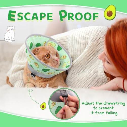 Cat Cone Collar Soft to Stop Licking, Adjustable, Foldable Lightweight Kitten Cones After Surgery Recovery for Cats & Kittens, Cat Cone Alternative, Easy Eating (Avocado Green, M) - color: Avocado Green, size: M