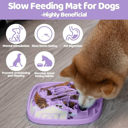 Puzzle Feeder Snuffle Mat and Lick Mat for Dogs,Texas Textured Slow Feeder, 0.75 Inch Thin Silicone Mat Holds 3 Cups, Dishwasher and Microwave Safe, Purple - color: Purple