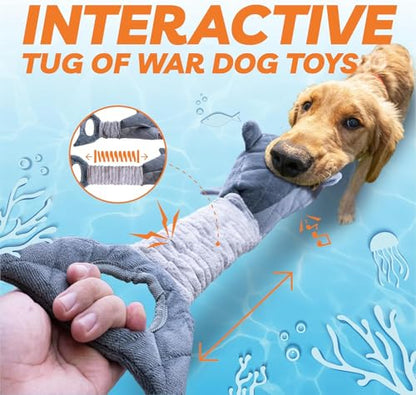 LEGEND SANDY Large Squeaky Dog Toys to Keep Them Busy, Interactive Plush Dog Toy,Crinkle Tug of War Dog Chew Toy for Small, Medium, and Large Dog - color: Grey Shark