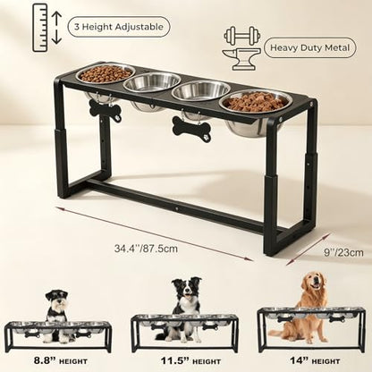 Metal Elevated Dog Bowls, Raised Dog Bowls for Medium/Large Sized Dogs with Four 58oz Stainless Steel Food Bowls, 3 Adjustable Height (8.8"/11.5"/14") Dog Bowl Stand Protect Neck & Joints - size: 8.8-14" | M/L Dogs | 4×58oz Bowls