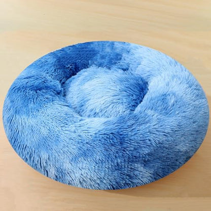 Calming Small Dog Bed Cat Bed, 20 Inch Donut Fluffy Anti-Anxiety Round Bed Washable Cute Bed, Cuddler Warming Cozy Soft Bed, Plush Cushion Bed for Small Medium Dogs and Cats (Blue White) - color: Blue White, size: 20.0"L x 20.0"W x 8.0"Th /Round 50cm