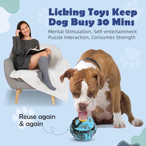 4-IN-1 Dog Toys - Frozen Dog Treat to Keep Them Busy, Treats Puzzle Ball Toy, Interactive Treat Dispensing Dog Toy, Durable Rubber Chew Toys, DIY Freezable Fillable Treat Toy, Mental Enrichment Toys - color: Blue
