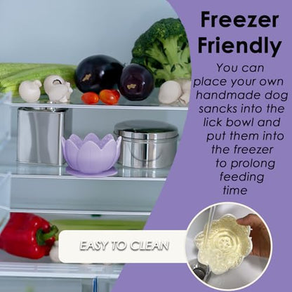 Dog Lick Bowl,Anxiety Relief Slow Feeder Dog Lick Mat Treat Dispenser, Non-Slip Licking Bowl Enrichment Toys for Small Medium Breeds Dogs (Purple, 12x12x7.6CM) - color: Purple