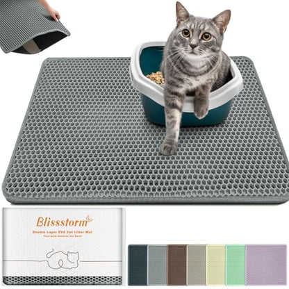 Waterproof Cat Litter Mat - New 24x16 Inch Honeycomb Double Layer Traps Litter, Waterproof & Non-Slip Floor Protector, Easy Clean, Odor-Free, Dark Gray - color: Dark Grey