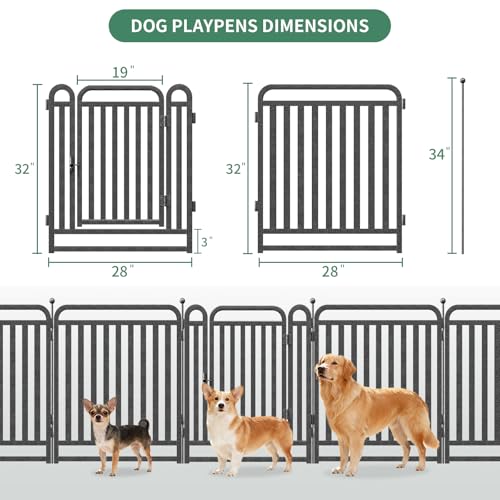 32 Inch Dog Playpen Outdoor, 8 Panels Puppy Playpen Heavy Duty Dog Play Pen Indoors, Rust Resistant Dog Pen for Large/Medium/Small Dogs, Dog Fence for RV Camping - style: 32" H