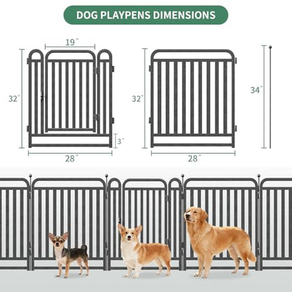 32 Inch Dog Playpen Outdoor, 8 Panels Puppy Playpen Heavy Duty Dog Play Pen Indoors, Rust Resistant Dog Pen for Large/Medium/Small Dogs, Dog Fence for RV Camping - style: 32" H