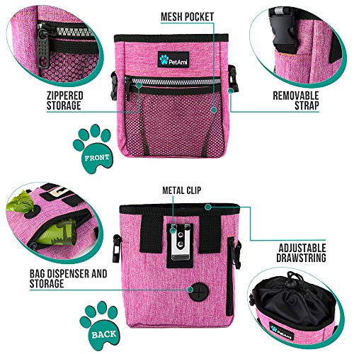 PetAmi Dog Treat Pouch, Pet Treat Pouch for Training, Dog Walking Bag Holder for Kibbles, Pet Food Toy, Dog Trainer Essentials Supplies, Poop Bag Dispenser, 3 Ways to Wear (Pink) - color: Heather Pink