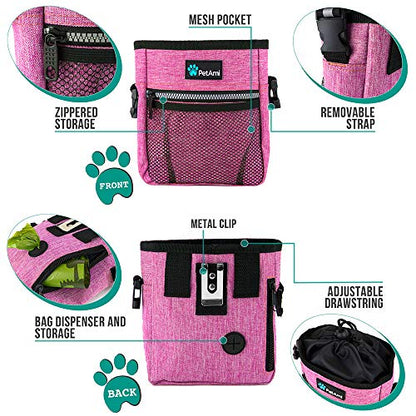PetAmi Dog Treat Pouch, Pet Treat Pouch for Training, Dog Walking Bag Holder for Kibbles, Pet Food Toy, Dog Trainer Essentials Supplies, Poop Bag Dispenser, 3 Ways to Wear (Pink) - color: Heather Pink