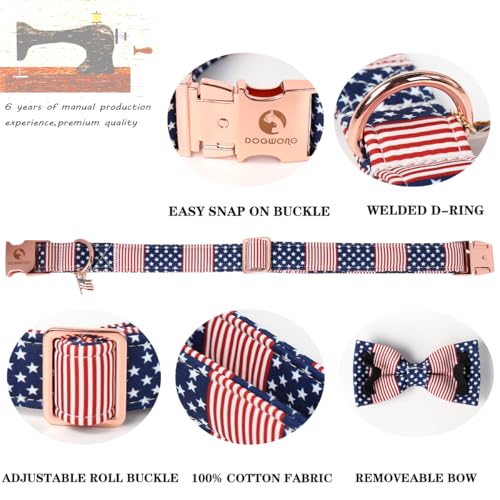 DOGWONG American Flag Dog Collar, 4 of July Dog Bow Collar Heavy Duty Adjustable Patriotic Dog Collar with Bowtie for Small Dogs - color: American Flag B, size: XS
