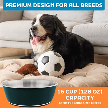 Master Pet Supply Stainless Steel Dog Bowls Set of 2 (128 Oz Each) with Non-Slip Rubber Base - Emerald Sea - Basic Dog Food Bowl Water & Food Bowls for Small Medium Large Dogs & Cats, Metal Dish - color: Emerald Sea, size: 16 Cups (128 oz) 2 Pack