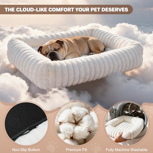 Dog Bed for Small Medium Size Dog, Washable Self Warming Dog Cat Beds for Indoor Cats Fluffy Rabbit Fur Pet Bed for Puppy and Kitten, Orthopedic Dog Cat Beds with Removable Cover & Anti-Slip Bottom - size: 28*22*8 inches