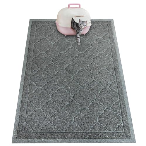 Cat Litter Mat Traps Litter from Litter Box XL Size 47"X36" Durable Trapping Rug, Non-Slip and Waterproof, Easy to Clean - color: Grey