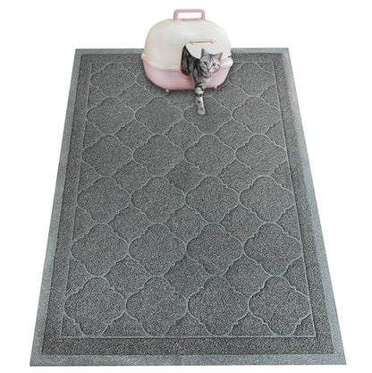 Cat Litter Mat Traps Litter from Litter Box XL Size 47"X36" Durable Trapping Rug, Non-Slip and Waterproof, Easy to Clean - color: Grey