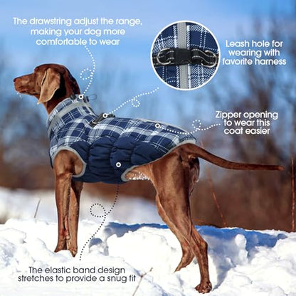 FUAMEY Dog Coat for Small Dogs,Waterproof Dog Winter Jacket with Harness Built in Puppy Cold Weather Coats Reflective Pet Vest with Zipper Warm Fleece Dogs Snowsuit Windproof Blue Plaid XS - color: Blue Plaid, size: XS(chest:14in)