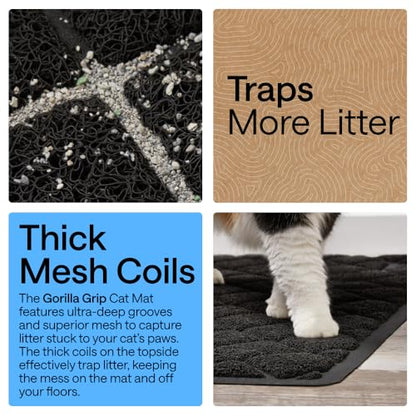 GORILLA GRIP Cat Litter Box Mat, Cushioned Coil Mesh Litter Trapping Mats, Scatter Control Supplies for Less Mess, Phthalate Free, Ultra Deep Catch Grooves, Rinse or Vacuum to Clean 24x17 Black 2 Pack - color: Black, style: Small (24" x 17") x 2