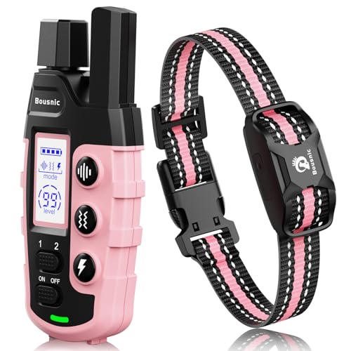 Bousnic Dog Shock Collar - 3300Ft Dog Training Collar with Remote for 5-120lbs Small Medium Large Dogs Rechargeable Waterproof e Collar with Beep (1-8), Vibration(1-16), Safe Shock(1-99) (LightPink) - color: Pink