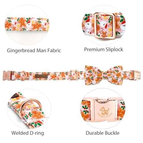 Elegant little tail Christmas Dog Collar, Pink Gingerbread Man Pet Collars Bow Red Metal Buckle Collar Puppy Girl Boy Holiday Cotton Soft Bowtie Adjustable Dog Collar for X-Small Dogs - color: Pink Gingerbead Man, size: X-Small (Pack of 1)