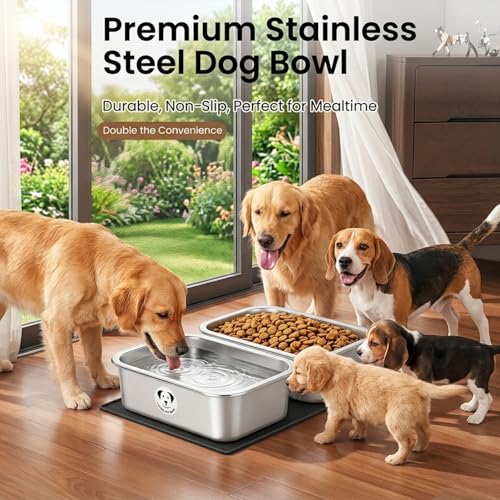 2 Pack Stainless Steel Dog Bowls for Large Dogs with Non-Slip Mat, High Capacity Metal Dog Food Bowls, Food and Water Bowl for Larges, X-Large, and Big Dogs 0.85 Gallons - color: 0.85 Gallons Bowls With Non-slip Mat