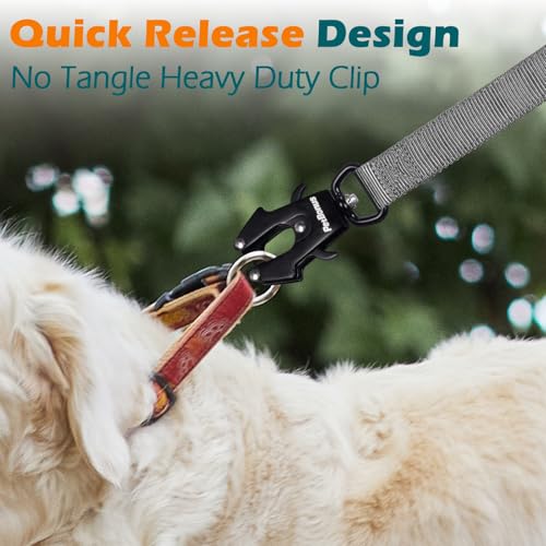 Heavy Duty Tactical Dog Leash, 5 FT Bungee Shock Absorption Leash with 2 Padded Handles, Quick Release Metal Clip, Car Seatbelt, No Pull Training Lead for Large Medium Dogs（Grey） - color: Grey