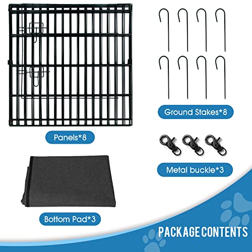 Puppy Pet Playpen 8 Panel 24 Inch Indoor Outdoor Metal Portable Folding Animal Exercise Dog Fence Ideal for Pet Animals Dog Cat Rabbit Breed Puppy with Bottom Pad (Black with Bottom pad) - style: 24'' x 24'' with Bottom cover