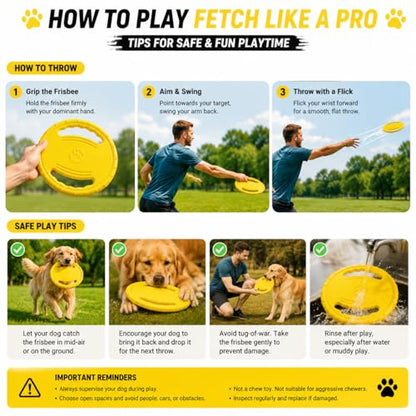 Dog Flying Disc, Durable Soft EVA Flying Ring for Aggressive Chewers, Interactive Fetch & Training Toy, Floats in Water, Safe on Teeth & Gums, Beach Pool Play (Yellow) - color: Yellow