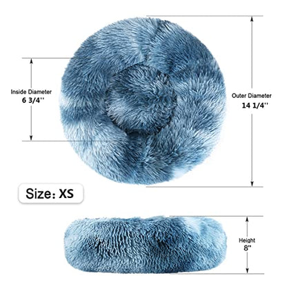 Calming Donut Dog Bed for Small to Medium Dogs & Cats - Plush Faux Fur Anti-Anxiety Pet Bed with Machine Washable Cover & Non-Slip Base - color: Gradient Blue, size: X-Small 15.7''