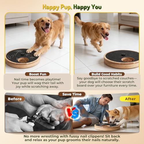Zenflux Dog Nail Scratch Board with Treat Box, Dog Scratch Pad for Nails, Adjustable Interactive Dog Nail File Toy for Stress-Free Grooming, Treat Puzzle Scratch Board for Dogs, Black