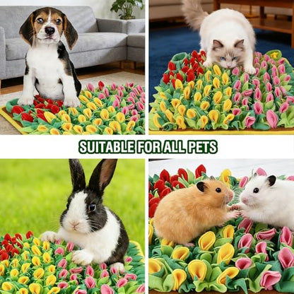 MYLIFESION Snuffle Mat for Dogs, 23.62''*15.75'' for Small & Medium, Fleece Mentally Stimulating Toys for Dogs Cats Rabbits, Helps Control Eating Speed and Train Scent Detection (Tulip Style) - color: Tulip Style