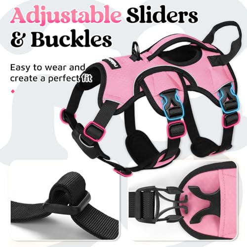 rabbitgoo Escape Proof Dog Harness Small Sized Dog, Soft Padded Full Body Pet Harness, Reflective Adjustable Vest with Lift Handle and Leash Clip for Walking Hiking Training, Light Pink, S - color: Light Pink, size: Small (Pack of 1)