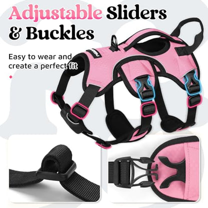 rabbitgoo Escape Proof Dog Harness Small Sized Dog, Soft Padded Full Body Pet Harness, Reflective Adjustable Vest with Lift Handle and Leash Clip for Walking Hiking Training, Light Pink, S - color: Light Pink, size: Small (Pack of 1)