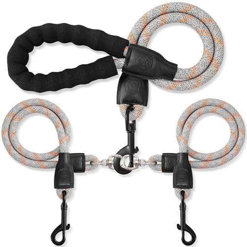 Double Dog Leash for Two Dogs - Detachable 360° Swivel, No Tangle Leash with Reflective Strips for Walking and Training Small Medium and Large Dogs, L/40-150ibs,Grey - color: Grey, size: L (40-150 lbs)