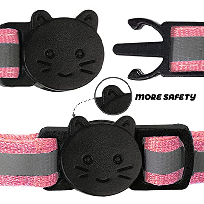 2 Pack Reflective Cat Collar Breakaway with Bell,Personalized Kitten Collars,Adjustable Safety Buckle Collar for Male Cats Girls & Boys (Pink) - color: Pink