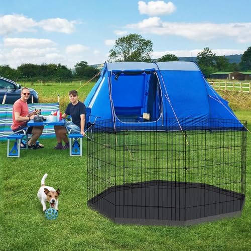 Pet Playpen Dog Pen Foldable Dog Exercise Fence 8 Panels 30 Inch Kennels Pet Playpen Options Ideal for Pet Medium Animals Outdoor Indoor (Playpen with Bottom Pad) - style: 24'' x 30'' with Bottom cover