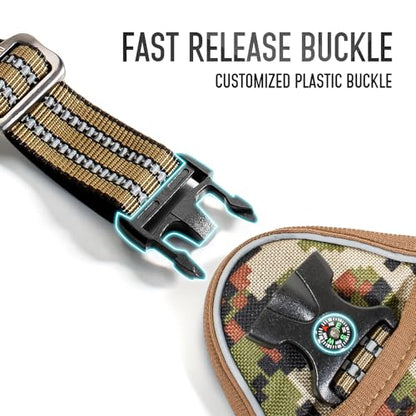 Tactical Dog Harness for Medium & Large Dogs, Woodland Camo Adjustable No-Pull Control with Handle, Heavy Duty Reflective Vest - Size M - color: Woodland Camo, size: Medium