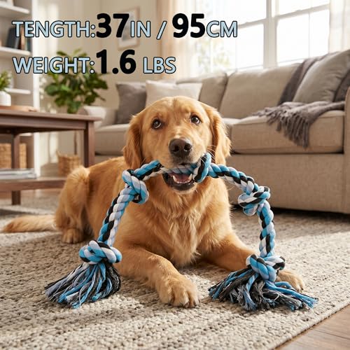 Dog Rope Toys for Large Dogs Aggressive Chewers,Indestructible Cotton Rope for Large Breed Dog, Tug of War Dog Toy, Durable 3ft Dog Toys with 5 Knots - color: colorful-1PCS