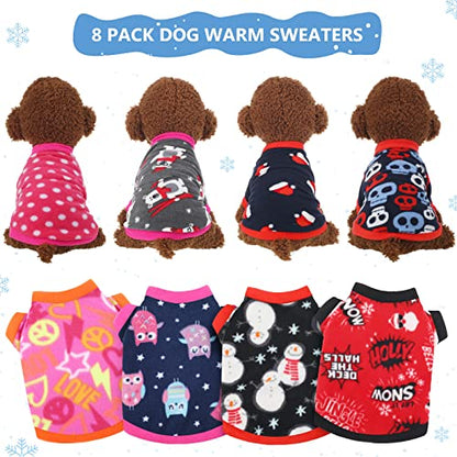 8 Pieces Dog Sweaters for Small Dog Girl Boy Winter Chihuahua Clothes Puppy Sweater Warm Shirt Puppy Fleece for Halloween Christmas Pajamas Yorkie for Pets Pup Cat, X-Small - size: X-Small