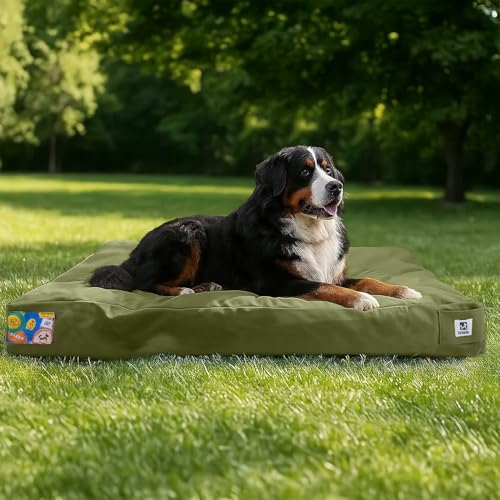 Sytopia 47 Inch Canvas Outdoor Dog Bed for XXL Dogs, Chew Proof Pet Bed with Waterproof Machine Washable Removable Cover, Durable Indoor Patio Pet Pad for Crate, Green - color: Green, size: XX-Large